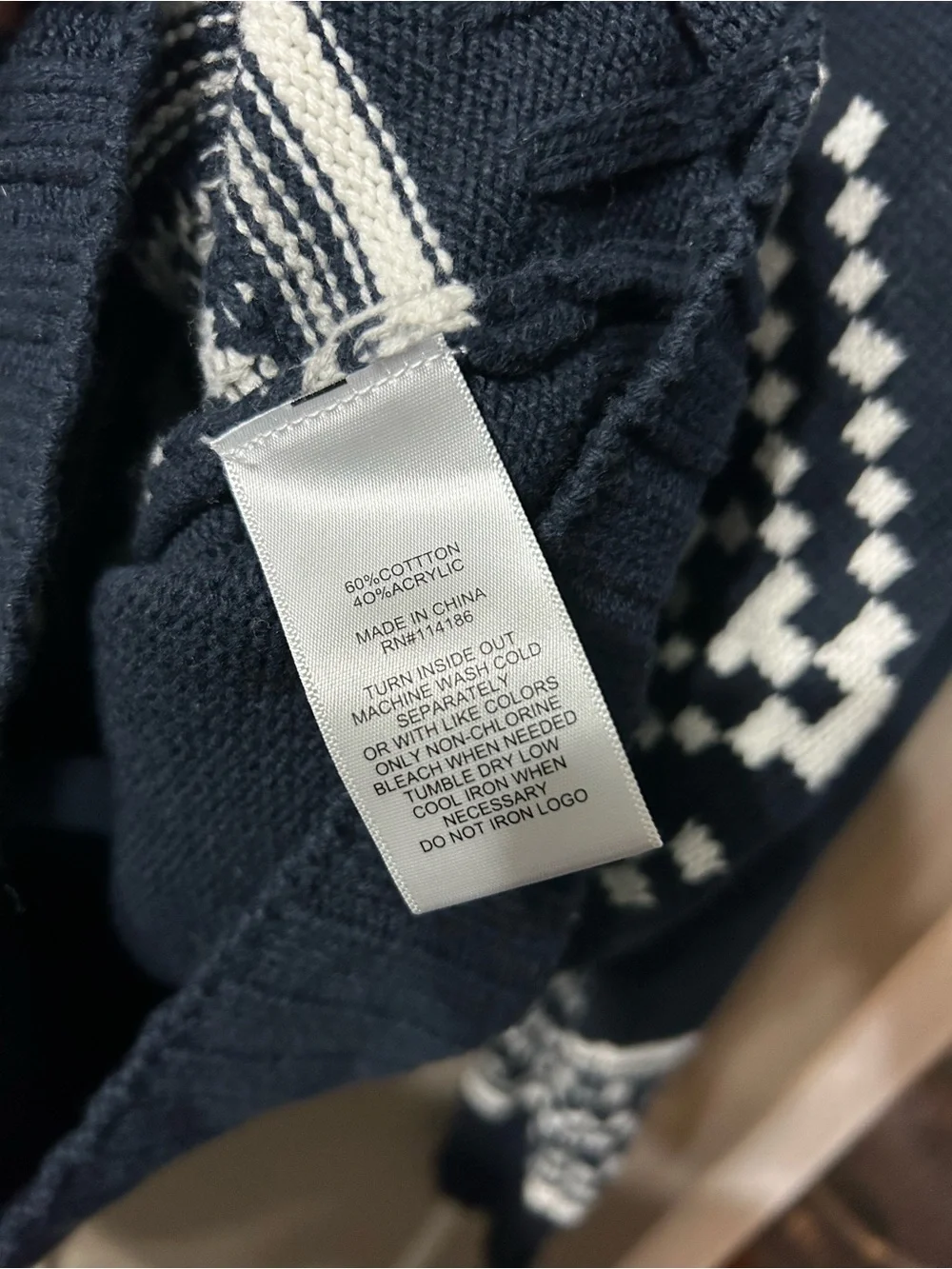 Frye and Co. Men's Navy Zip-Up Fair Isle Sweater cotton blend leather pull